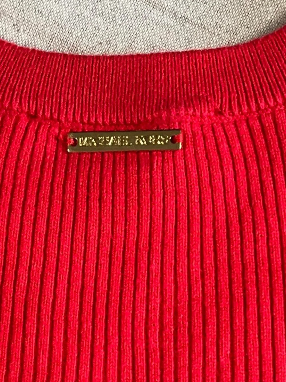Womens Michael Kors Cream Button Cotton Viscose Ribbed Red Holiday Sweater (XL)